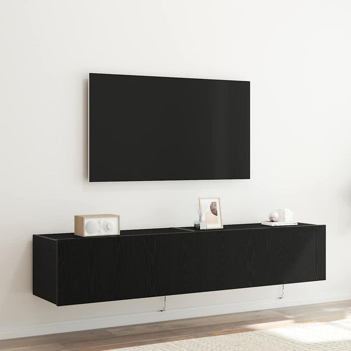 Dulap TV de perete Pe perete 2 pcs Stejar Negru 80 x 35 x 31 cm - WALTI WALTI