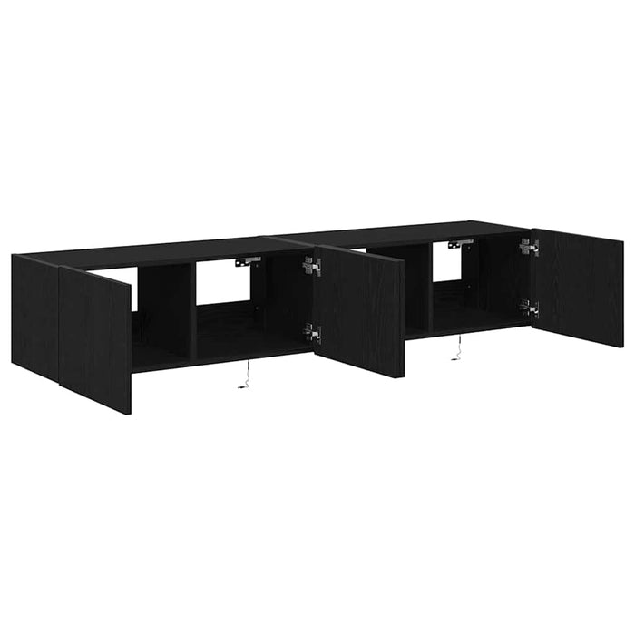 Dulap TV de perete Pe perete 2 pcs Stejar Negru 80 x 35 x 31 cm - WALTI WALTI