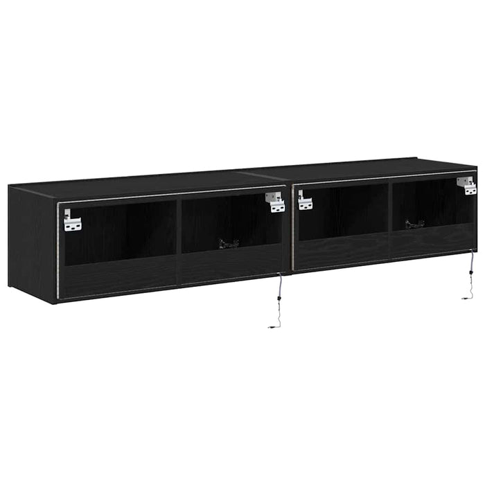 Dulap TV de perete Pe perete 2 pcs Stejar Negru 80 x 35 x 31 cm - WALTI WALTI