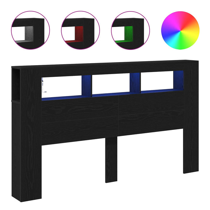 Tăblie LED Stejar Negru 180 x 18,5 x 103,5 cm Lemn compozit - WALTI WALTI