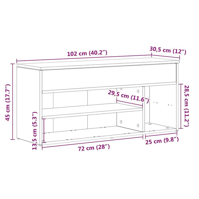 Bancă de pantofi Stejar negru 102x30,5x45 cm Lemn prelucrat - WALTI WALTI