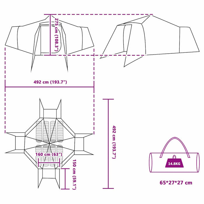 Cort Tipi Gri și Portocalie 492 x 492 x 275 cm țesătură - WALTI WALTI