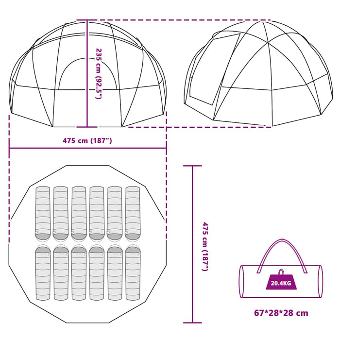 Cort de Camping Gri și portocaliu 475 x 475 x 235 cm Poliester - WALTI WALTI