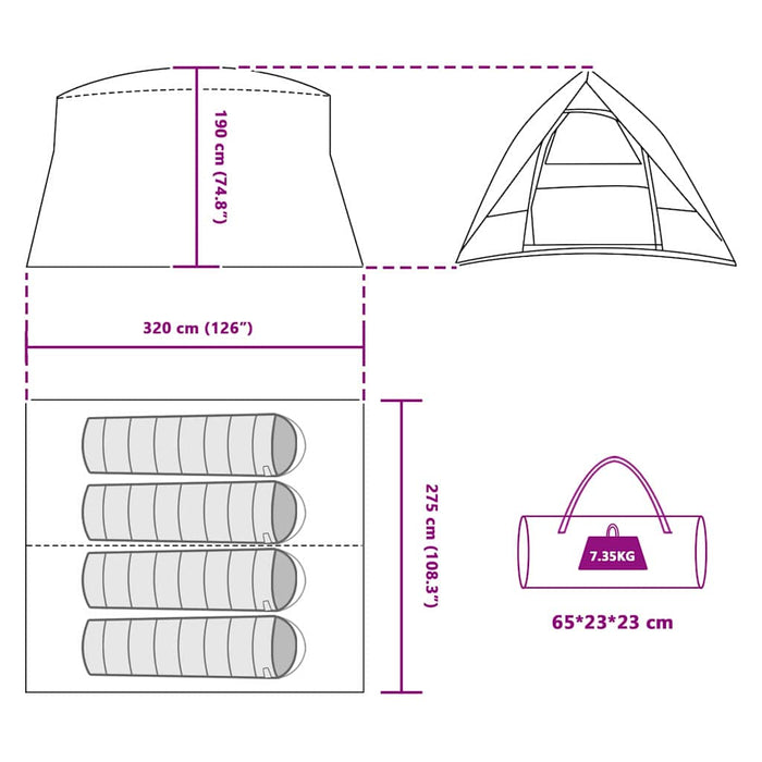 Cort de Camping Verde 320 x 275 x 190 cm Poliester - WALTI WALTI