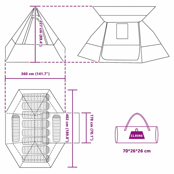 Cort de Camping Verde 482 x 360 x 227 cm Poliester - WALTI WALTI