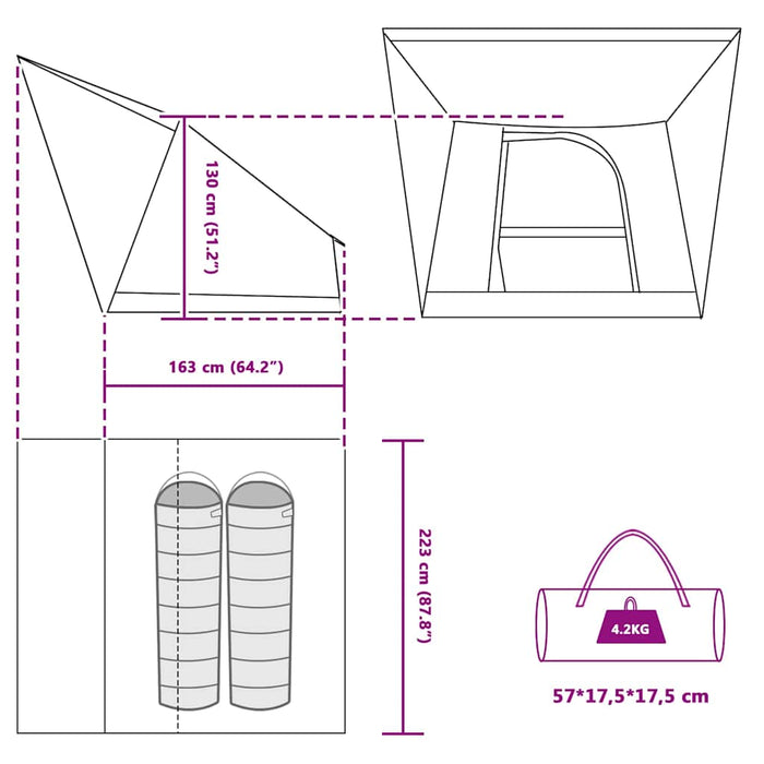 Cort de Camping Verde 223 x 163 x 130 cm Poliester - WALTI WALTI