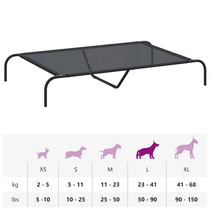 Pat înălțat pentru câini negru 130x80x20 cm Textilenă și oțel - WALTI WALTI