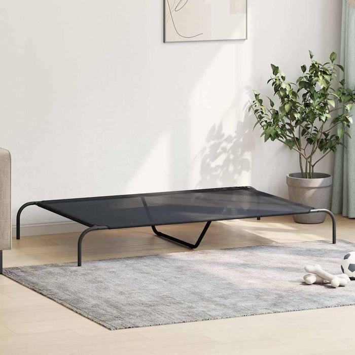 Pat înălțat pentru câini negru 150x90x20 cm Textilenă și oțel WALTI