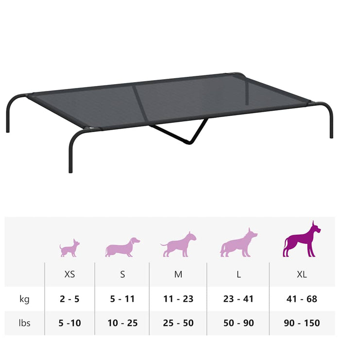 Pat înălțat pentru câini negru 150x90x20 cm Textilenă și oțel WALTI
