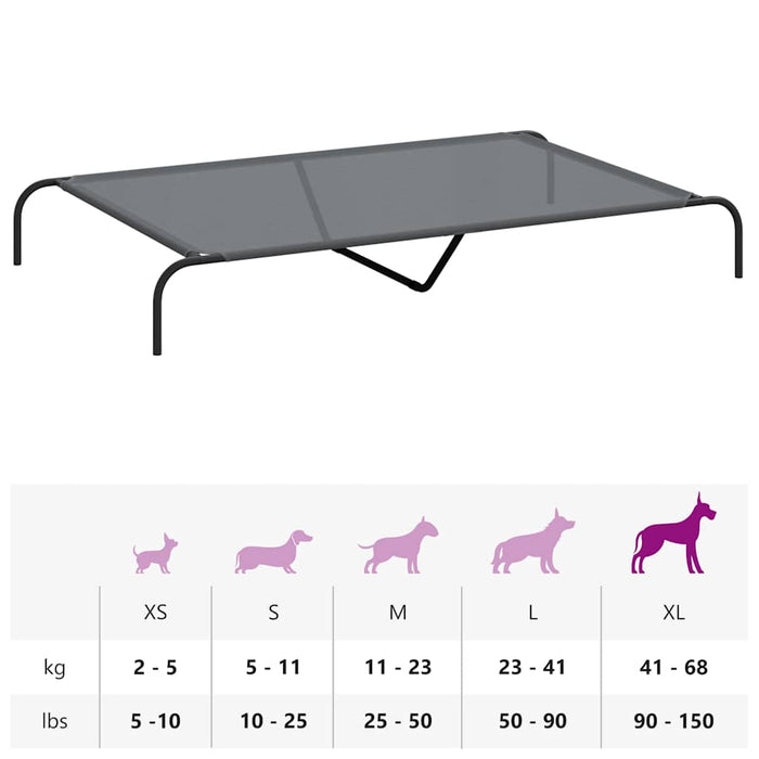 Pat înălțat pentru câini gri 150x90x20 cm Textilenă și oțel WALTI