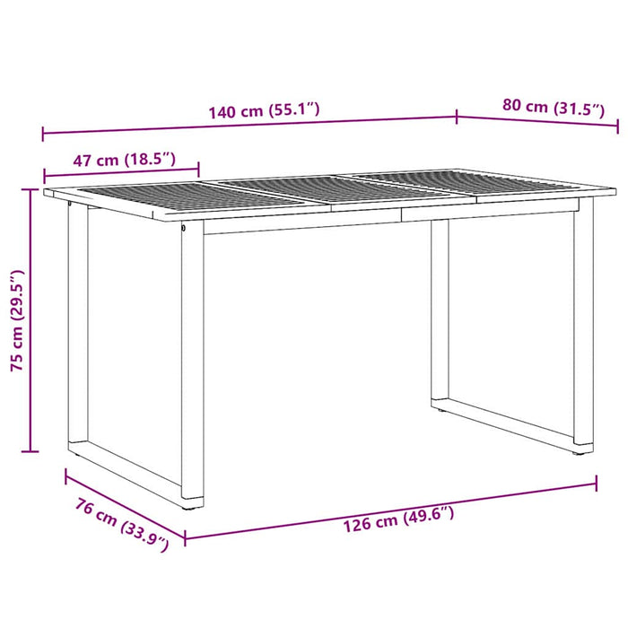 Masă de Grădină Gri 140 x 80 x 75 cm Lemn Solid de Acacia - WALTI WALTI