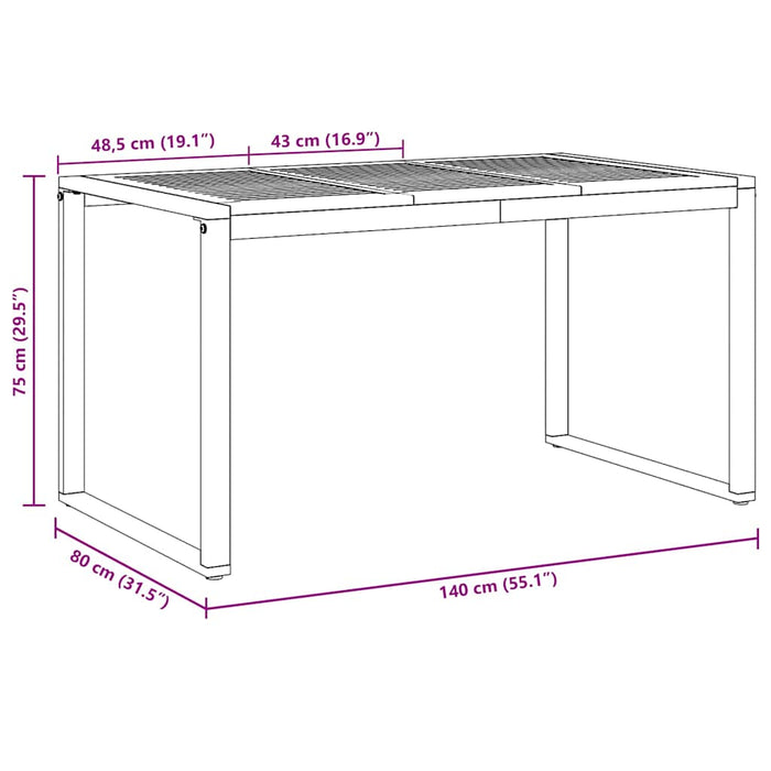 Masă de Grădină Gri 140 x 80 x 75 cm Lemn Solid de Acacia - WALTI WALTI