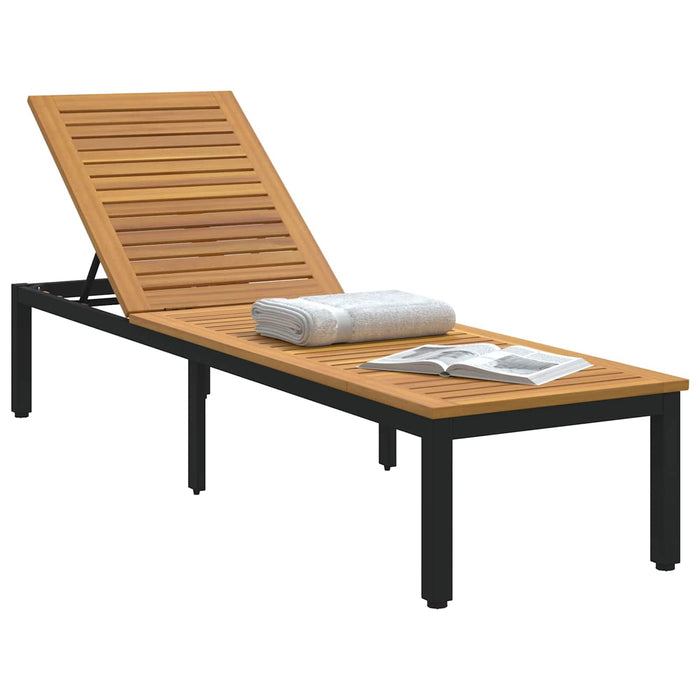 Șezlong Negru 200 x 55 x 35 cm Lemn Solid de Acacia - WALTI WALTI