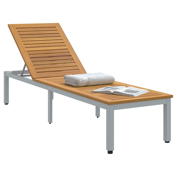 Șezlong Gri 200 x 55 x 35 cm Lemn Solid de Acacia - WALTI WALTI