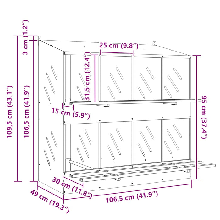 Cutie pentru pui cu 8 compartimente, metal argintiu galvanizat - WALTI WALTI