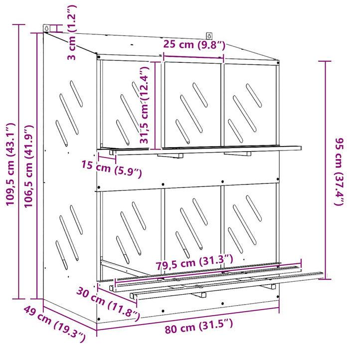 Cubit pentru pui cu 6 compartimente, metal argintiu galvanizat - WALTI WALTI