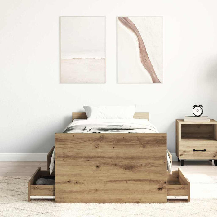 Cadru de pat stejar artizanal 75 x 190 cm Lemn compozit - WALTI WALTI
