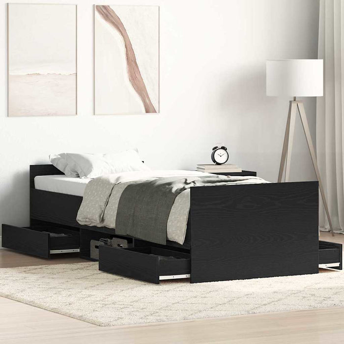Cadru de pat cu sertar Stejar negru 75 x 190 cm Lemn compozit - WALTI WALTI