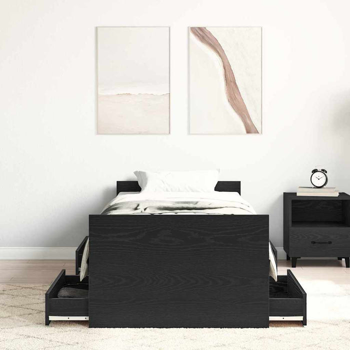 Cadru de pat cu sertar Stejar negru 75 x 190 cm Lemn compozit - WALTI WALTI