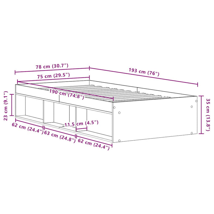 Cadru de pat fără saltea Stejar negru 75x190 cm Lemn prelucrat - WALTI WALTI