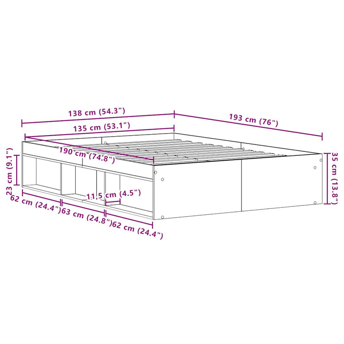 Cadru de pat fără saltea Lemn vechi 135x190cm Lemn prelucrat - WALTI WALTI