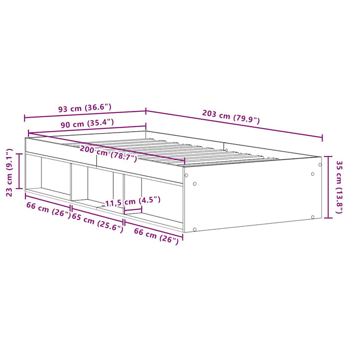 Cadru de pat fără saltea Stejar negru 90x200 cm Lemn prelucrat WALTI
