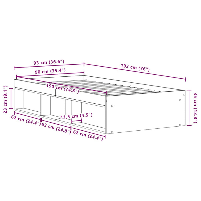Cadru pat fără saltea Stejar negru 90x190 cm Lemn prelucrat - WALTI WALTI