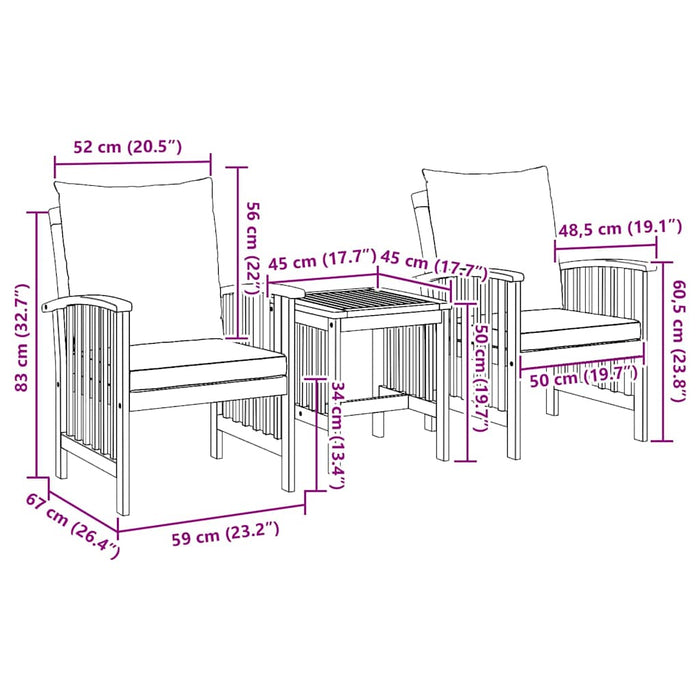 Set de canapele pentru grădină 3 pcs Maro lemn masiv de acacia - WALTI WALTI