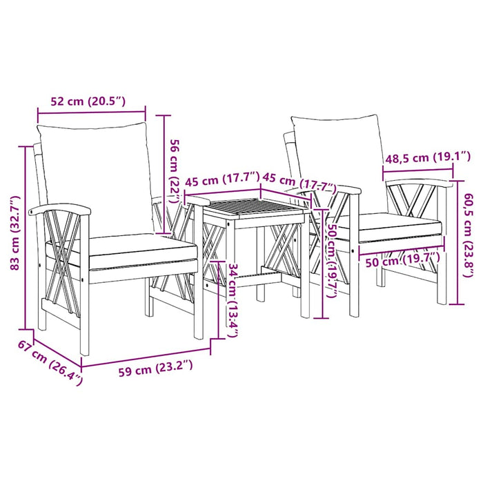 Set de canapele pentru grădină 3 pcs Maro lemn masiv de acacia - WALTI WALTI