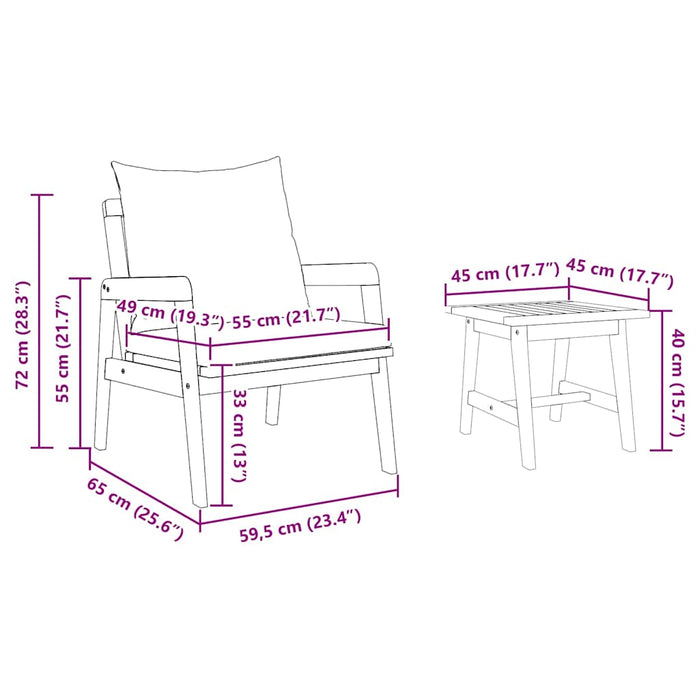 Set bistro cu pernă 3 pcs Maro Lemn Solid de Acacia - WALTI WALTI