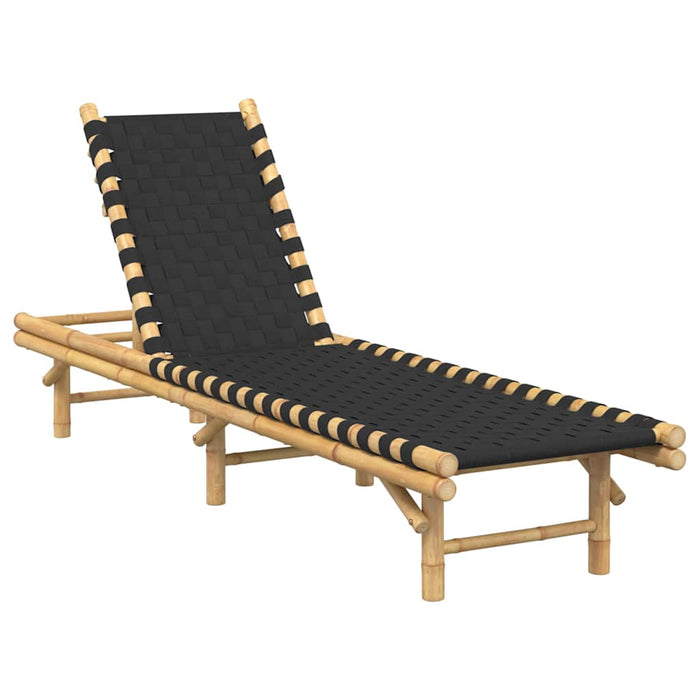 Șezlong cu chingă țesută neagră 55x200x30 cm, bambus WALTI
