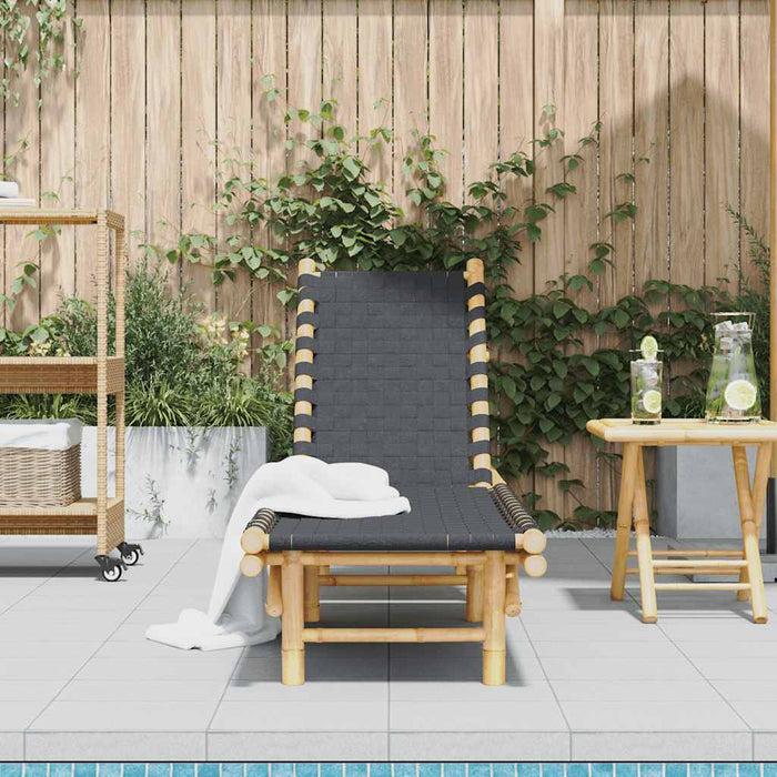 Șezlong cu chingă țesută neagră 55x200x30 cm, bambus WALTI