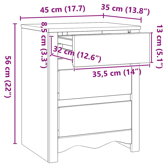 Noptieră vidaXL "DRAMMEN" Alb 45x35x56 cm Lemn Masiv Pin - WALTI WALTI