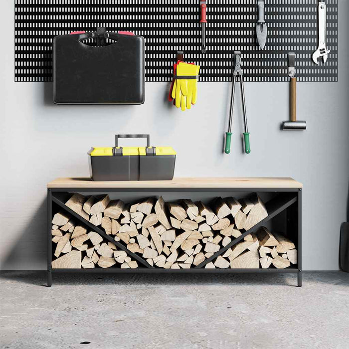 Suport pentru lemne de foc cu blat lemn negru 100,5x35,5x40 cm - WALTI WALTI