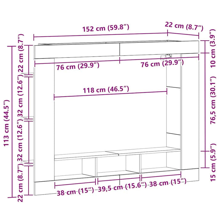 Cabinet TV Pe perete Lemn vechi 152 x 22 x 113 cm Lemn compozit - WALTI WALTI