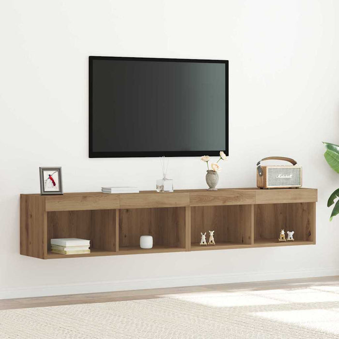 Set comodă TV Pe perete 2 pcs Stejar Artizanal 80 x 30 x 30 cm - WALTI WALTI