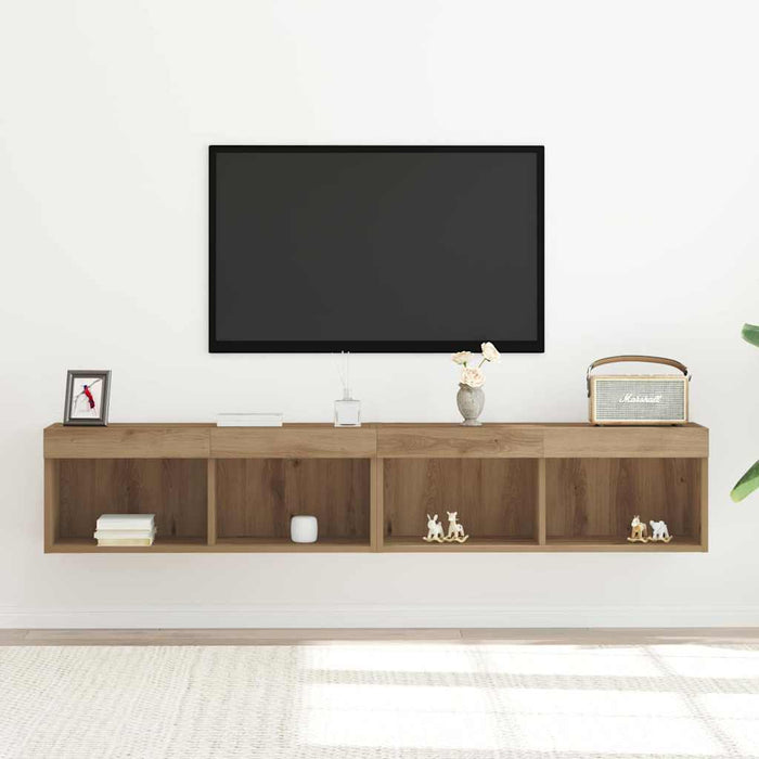 Set comodă TV Pe perete 2 pcs Stejar Artizanal 80 x 30 x 30 cm - WALTI WALTI