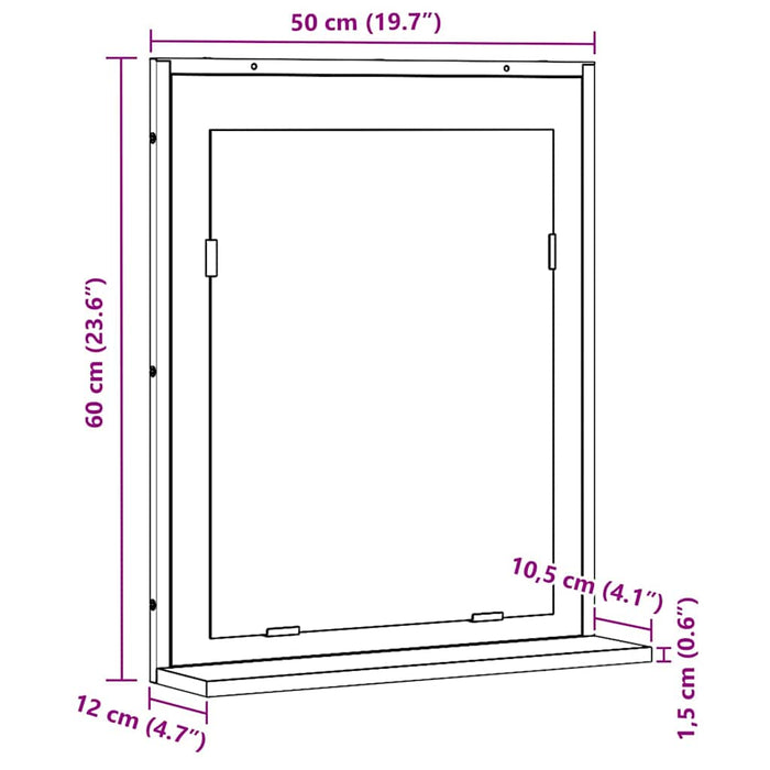 Oglindă pentru baie Stejar negru 50 x 12 x 60 cm Lemn compozit - WALTI WALTI