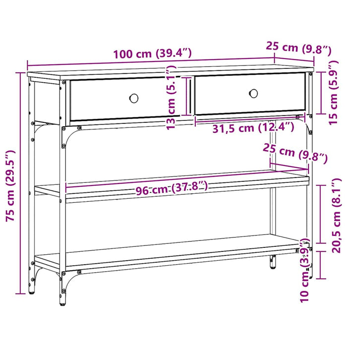 Masă de Consolă cu sertar cu raft Stejar negru 100 x 25 x 75 cm - WALTI WALTI