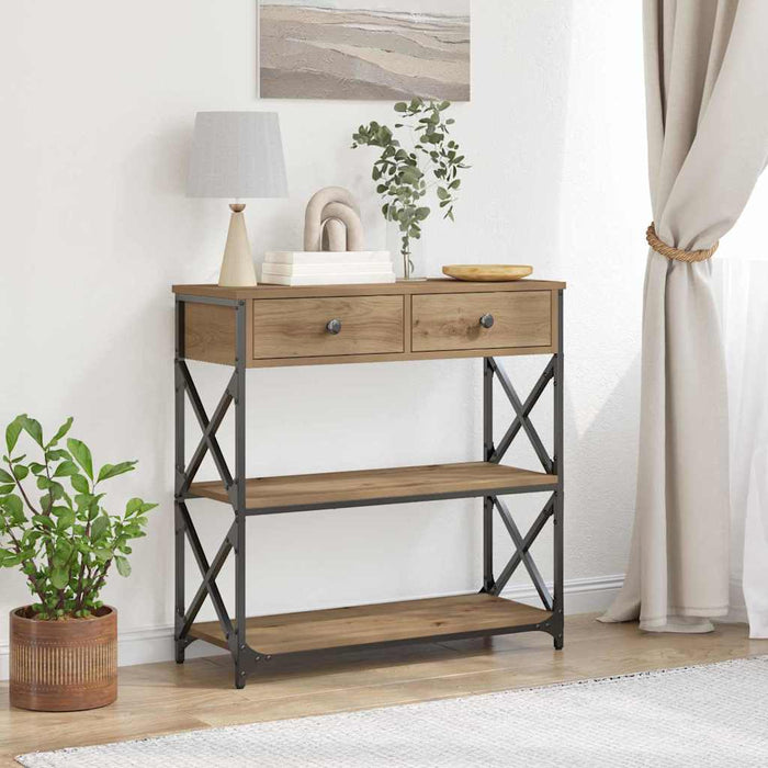 Masă Consolă cu sertar cu raft stejar artizanal 75 x 28 x 75 cm - WALTI WALTI