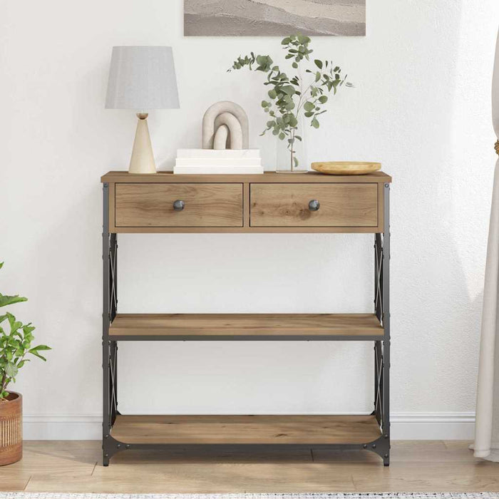 Masă Consolă cu sertar cu raft stejar artizanal 75 x 28 x 75 cm - WALTI WALTI