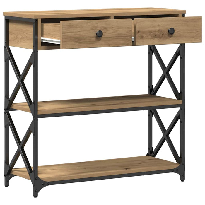 Masă Consolă cu sertar cu raft stejar artizanal 75 x 28 x 75 cm - WALTI WALTI
