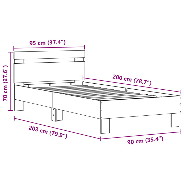 Cadru de pat cu led Lemn vechi 90 x 200 cm Lemn compozit WALTI