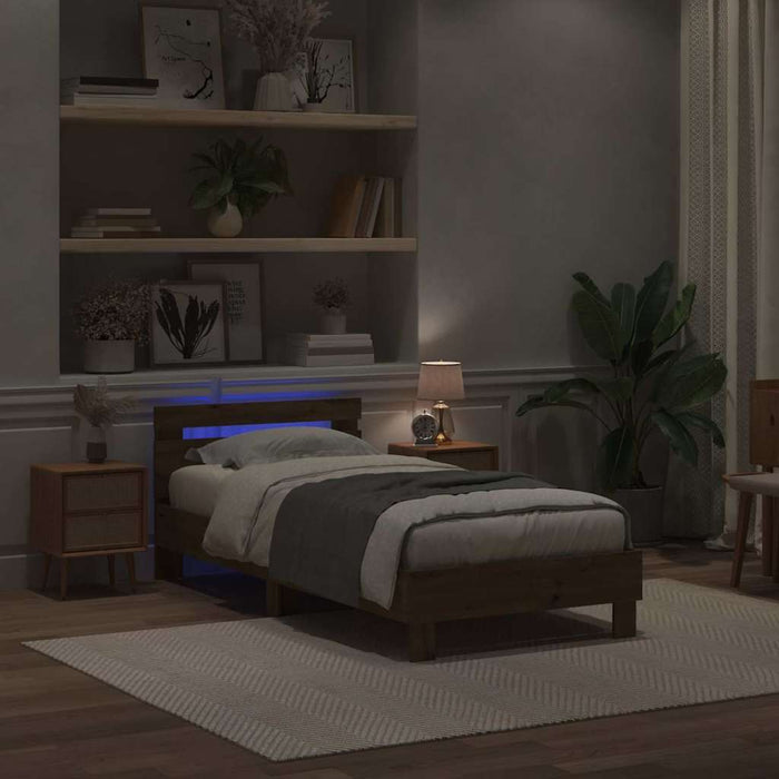 Cadru de pat cu led Stejar Artizanal 90 x 200 cm Lemn compozit WALTI
