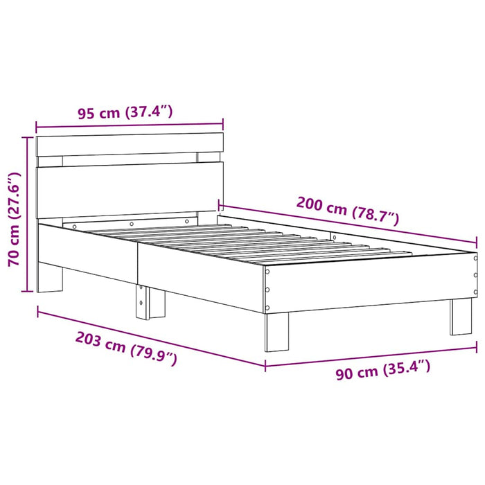 Cadru de pat cu led Stejar Artizanal 90 x 200 cm Lemn compozit WALTI
