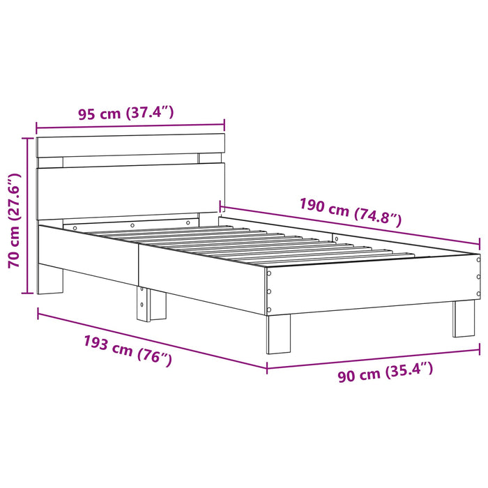 Cadru de pat cu benzi LED Lemn vechi 90 x 190 cm Lemn prelucrat - WALTI WALTI