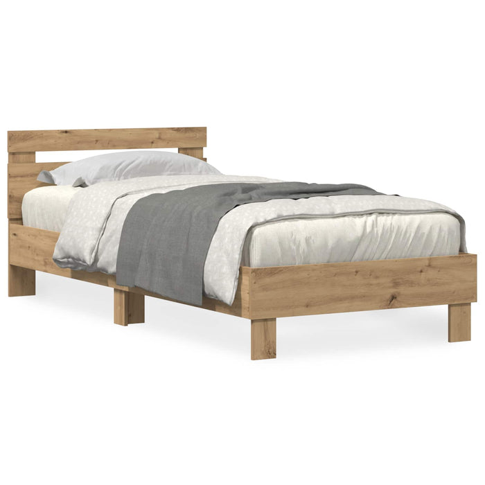 Cadru de pat cu led Stejar Artizanal 90 x 190 cm Lemn compozit WALTI