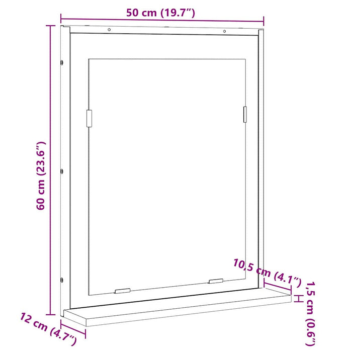 Oglindă pentru baie cu raft Pe perete Negru 50 x 12 x 60 cm - WALTI WALTI