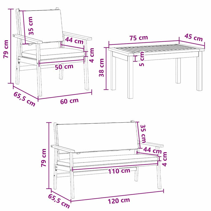 Set de canapele pentru grădină 4 pcs Maro 75 x 45 x 38cm - WALTI WALTI