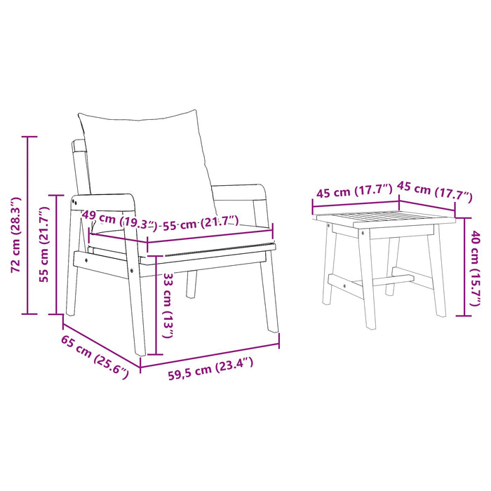 Set bistro cu pernă 5 pcs Maro Lemn Solid de Acacia - WALTI WALTI